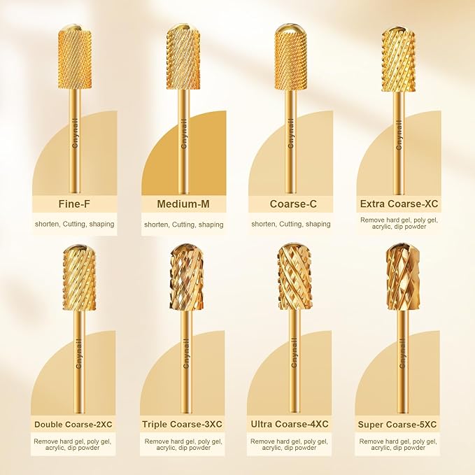 3/32" Large Barrel Smooth Round Top Tungsten Carbide Nail Drill Bit Safety Bit for Gel & Acrylic Removal, 2-Way Rotating Efile Tip, Salon Electric File Accessory (M Grit, Gold)