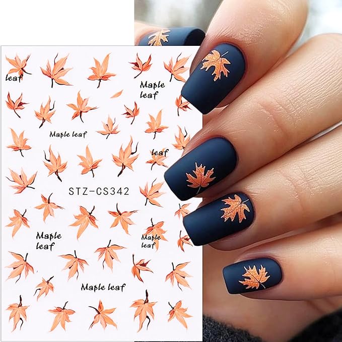 6 Sheets Fall Nail Stickers for Nail Art Cute Pumpkin Nail Decals Autumn Maple Leaf Nail Art Stickers 3D Self-Adhesive Glitter Thanksgiving Day Pumpkin Nail Decoration for Women Nails Design Supplies
