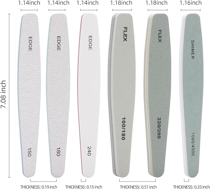 BTYMS 12 Pcs Nail Files and Buffers for Acrylic Nails and Natural Nails, 150,180, 240, 100/180,220/280, 1000/4000 Grits