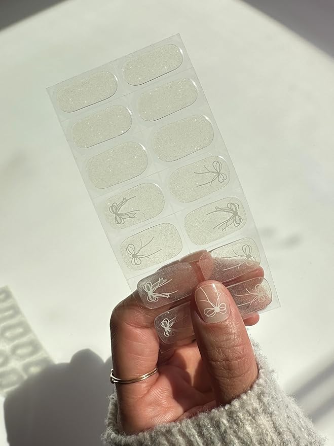 NOVA, Semi Cured Gel Nail Strips (Silver Belle) - The 10 Minute Manicure. Female Founded, Salon-Quality, Easy to Apply & Remove - Incl. Nail File & Wooden Stick (Silver Belle)