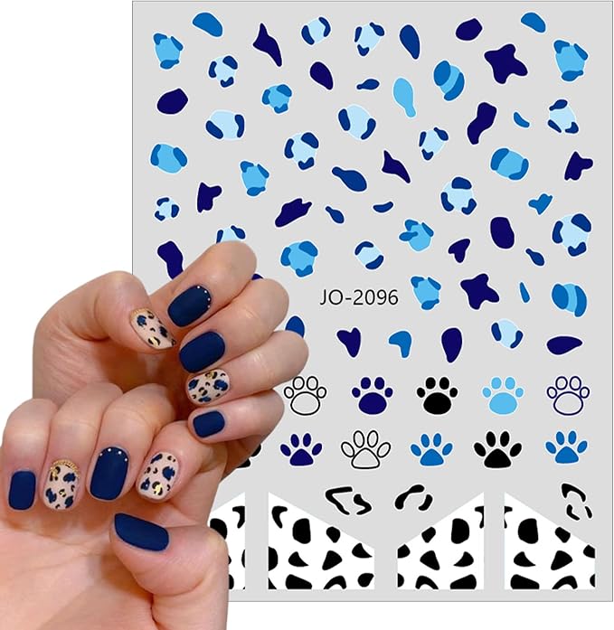 6 Sheets French Leopard Nail Stickers 3D Self-Adhesive Pink Brown Leopard Nail Designs Colorful Animals Suitable for Women Girls DIY