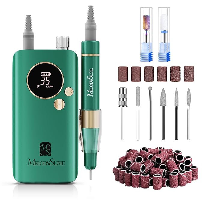 MelodySusie Professional Nail Drill, 35000 RPM Electric Nail File for Acrylic Gel Nails Removal, SM200F Portable Efile Coreless Motor for Quiet & Durable, Cordless Nail Kit with Bits for Salon & Home