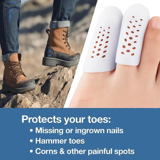 10 Pack Toe Caps and Toe Protectors for Women & Men Silicone Toe Covers Cushions for Pain Relief,Toe Bandages and Sleeves for Ingrown Toenails,Corns,Calluses,Blisters(4L +6 S) (White)