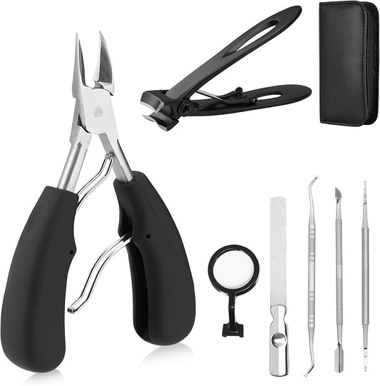Navaris Thick Nail Clipper Set for Ingrown Nail - Precise Large Heavy Duty Nail Cutters for Ingrowing Thick Toe Nails - Ingrowing Toenail Tools & Clippers Kit - with Storage Bag