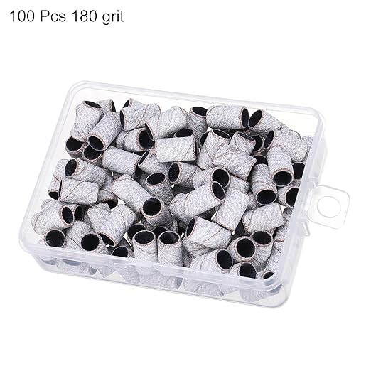 HARFINGTON 100pcs Small Sanding Bands 180 Grit for Nail Drill Bits Mini Sanding Band for Nails Gel Manicures White