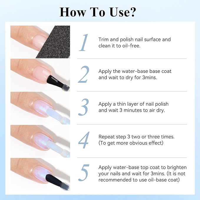 Quick Dry Nail Polish 12ML, Mermaid Shimmer Pearl Aurora Blue Nail Polish Regular Air Fast Drying Fingernail and Toenail Nail Lacquer Polish Natural Color Nail Art Salon DIY at Home