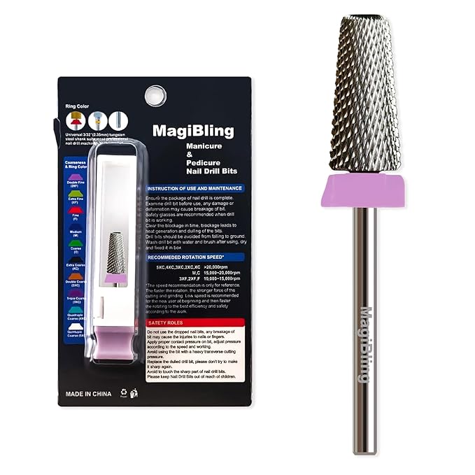 Cross Cut 5 in 1 Tapered Barrel Nail Drill Bits, Professional 3/32'' Safety Tungsten Carbide Bits, Two-way Rotation, Manicure Pedicure Cuticle Gel Removal Polishing, Double Fine.