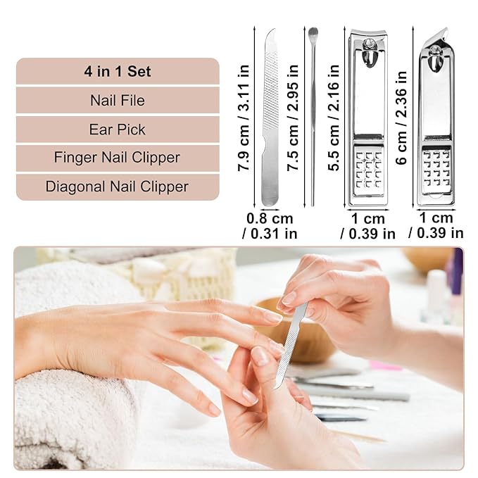 20 Sets Manicure Set Bulk, Nail Clippers Kit Stainless Steel Fingernail Clippers Set, Sturdy Nail Tip Cutter Trimmers Professional Grooming Toenail Clippers Personal Pedicure Kits Gift (Pink 4 in 1)