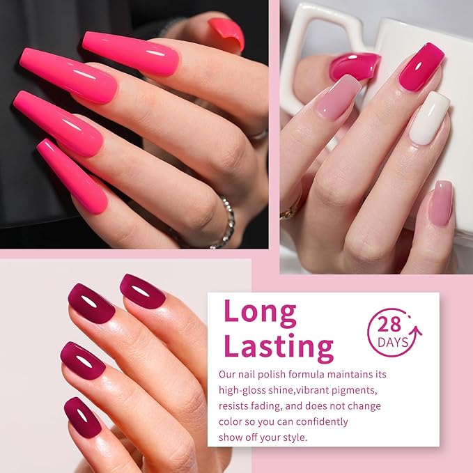 JR 9pcs 15ml Gel Nail Polish Set Red Pink Gel Polish Kit Nude Pink Gel Polish Nail Art Manicure Salon DIY Soak Off UV LED Nail Gel Kit DIY Art Manicure
