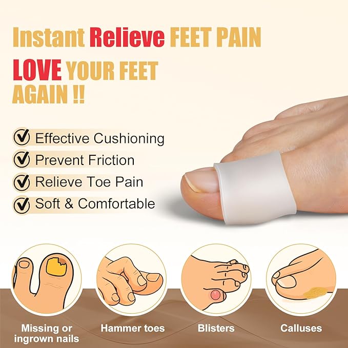 Pnrskter Silicone Toe Protectors - (12pcs for L Size) Toe Sleeve, Toe Caps for Hammer Toes, Overlapping Toes, Blisters, Calluses, Corns,Toenails Loss