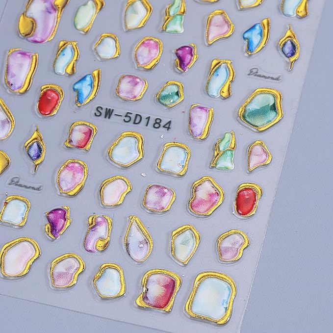 Marble Nail Art Stickers 5D Embossed Gold Line Marble Nail Decals 2PCS Gradient Bloom Metallic Irregular Grain Design Self-Adhesive Manicure Stickers Accessories for Women DIY Nail Art Decorations
