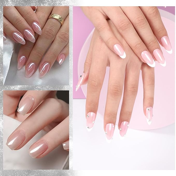 6 Jars Pearl Chrome Nail Powder Set, Mermaid Chrome Nail Powder Pearlescent Iridescent Glitter Dust Kit Nail Art Decoration Gift for Home & Salon