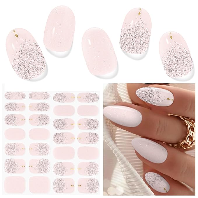 Semi Cured Gel Nail Strips (Fingertip Ballet), 28 pcs UV Gel Nail Stickers for Women Work with Any UV Lamps, Salon Quality Nails Wraps for Home DIY Nails Art