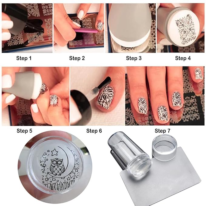 LoveOurHome Nail Stamping Plate Kit Flower Butterfly Lace Animal Fingernails Template Stencil Stamps Plate Silicone Stamper Scraper Manicure Design Tools Set (Flower)