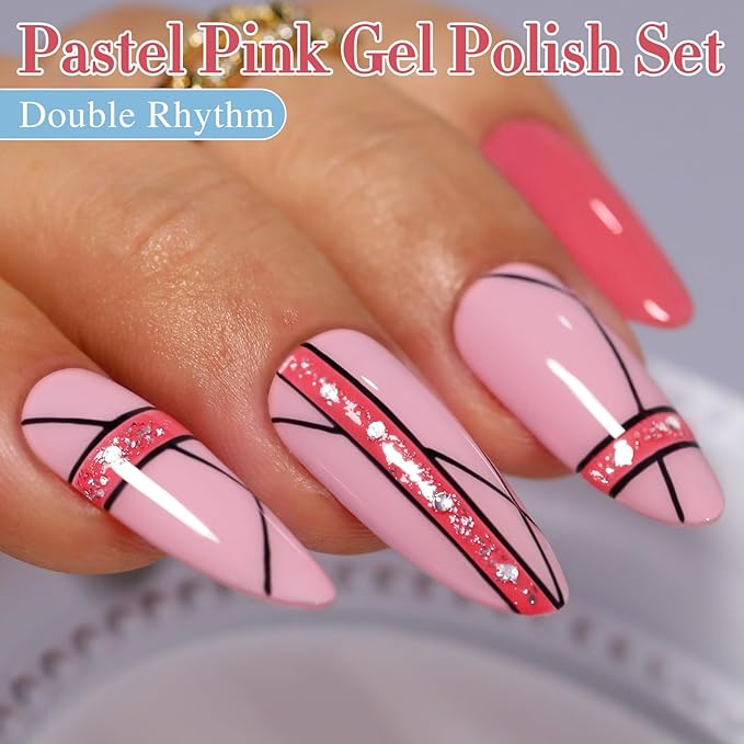 Double Rhythm Gel Nail Polish Set of 6 Colors Baby Light Pastel Milky Nail Polish Starter Kit Art DIY Salon Home (Pink Nude Orange White,Kit 21)