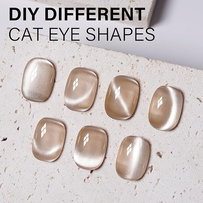 AILLSA Cat Eye Gel Nail Polish Champagne Gold Crystal Polish with Magnet, Jelly Glitter Glass Nail Polish Reflective Sparkle Translucent Shimmer Color U V Gel Salon DIY at Home 0.5 OZ GF29