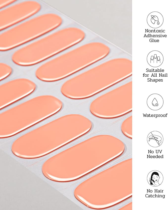 Nail Polish Strips - 22 Pcs Salon Quality Gel Nail Stickers - Long Lasting Wraps (Sunny Orange)