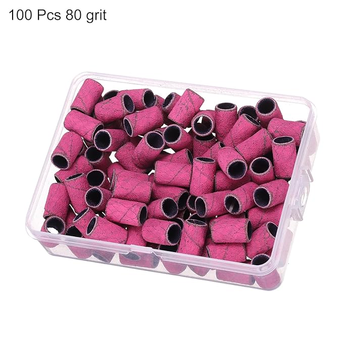 HARFINGTON 100pcs Small Sanding Bands 80 Grit for Nail Drill Bits Mini Sanding Band for Nails Gel Manicures Pink