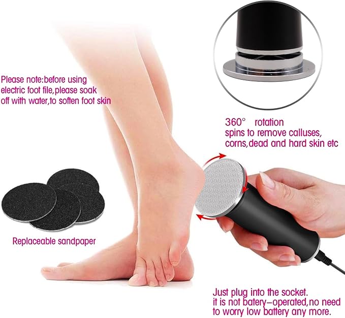 Electric Callus Remover, ELEVEN EVER Foot File Pedicure Tool(Speed Adjustable) with Recyclable Glass Grinder and 20pcs Replacement Sandpaper Disk for Men Women Dead Dry Crack Skin Calluses Black