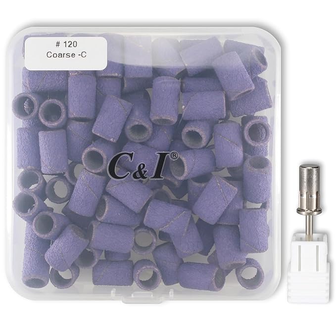 C & I Nail Sanding Bands 100 PCS Plus Upgrade Mandrel 1 PC, Nail Drill Bits for Acrylic Gel Nails Remove, Natural Nails Buffer for Nail Prep and Nail Shiner (Purple, #120 Coarse)