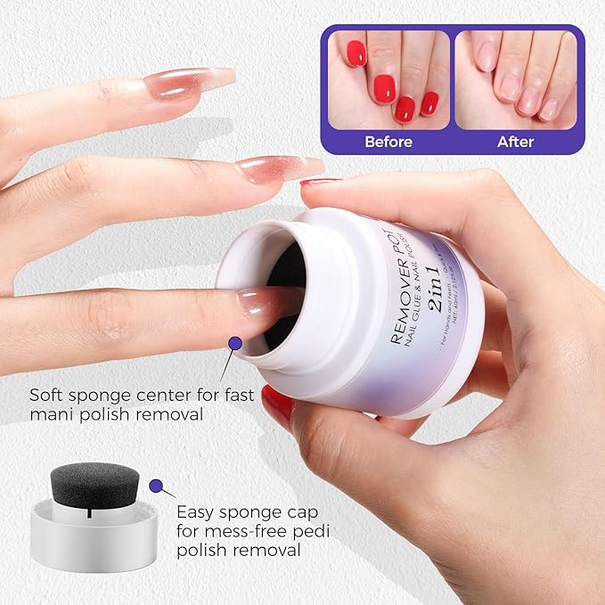 Nail Polish Remover Pot - 2 Pack Acetone-Free Sponge Soaker with Lid, 5-Second Fast Removal for Regular Nail Polish at Home, Salon & Travel