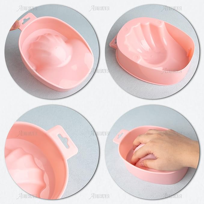 AUEAR, 2 Pack Manicure Bowl Nail Soaking Art Hand Soak Treatment Bowls Tray for SPA Tools (Light Pink)