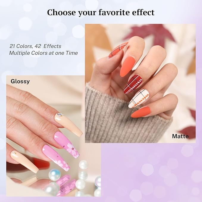PHOENIXY 24 PCS Gel Nail Polish Set, Spring 21 Colors Gel Nail Polish Kit with Base Glossy Matte Top Coat Black Gray Red Nail Kit Gifts for Women