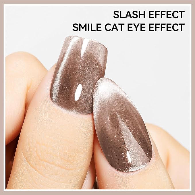 MIZHSE Cat Eye Nail Polish: Quick Dry Brown Magnetic Nail Polish with Magnet, Air Drying Fast Fall Color Nail Lacquer 15ml Cateye Effect for Women Girl Non-Gel Nail Art Manicure DIY Home