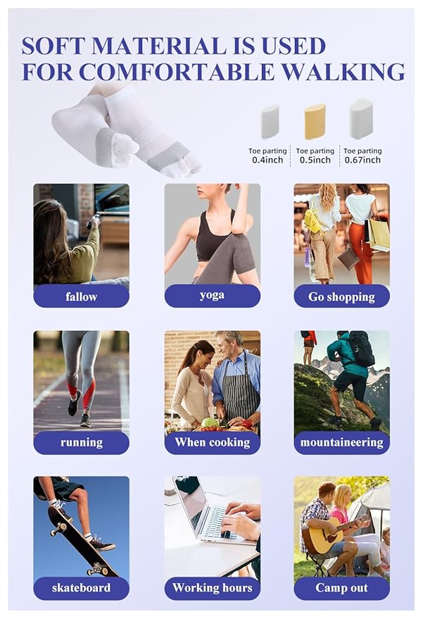 Happy Feet Alignment Socks, Adjustable Yoga Toe Separators For Men Women, Wearable On The Go, White L