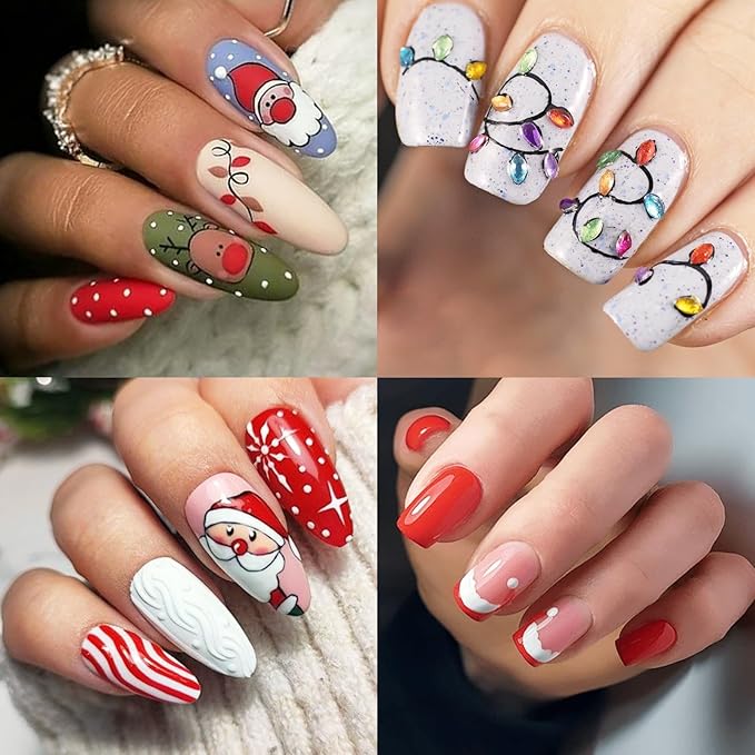 Christmas Nail Art Stickers, Self-Adhesive Colorful Light String, Santa, Elk, Snowflake Design for Holiday Nail Decals, Pegatinas Uñas Navidad DIY Decorations (6 Sheets)