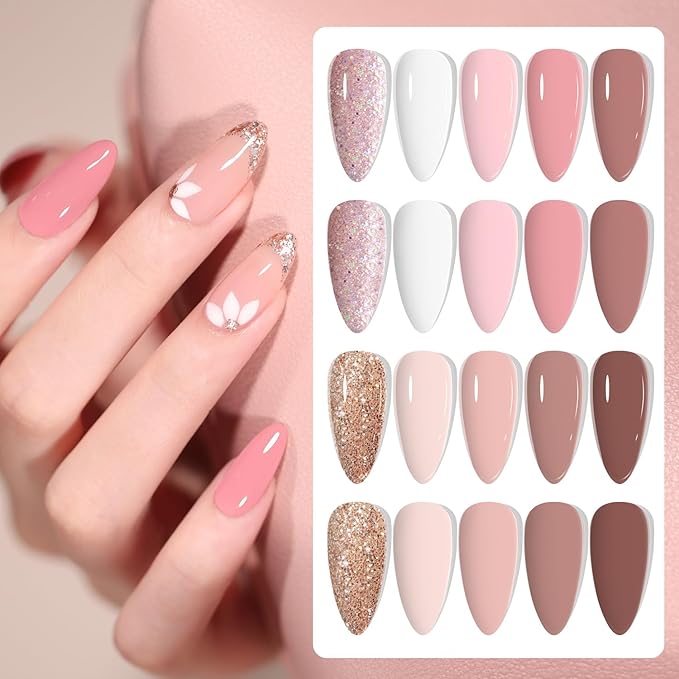 Nude Gel Nail Polish Set, 10 Colors Neutral Gel Polish Nude Pink Skin Tone Glitter Nail Polish Gel Starter Kit Soak Off All Season LED Manicure DIY Salon Gifts for Women Girls