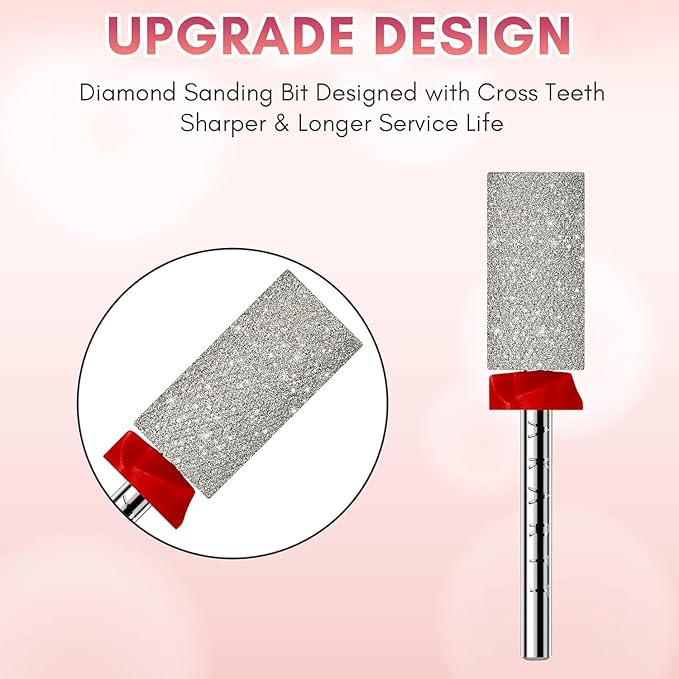 Makartt Nail Drill Bits - Large Barrel Carbide Diamond Sanding Buffer Bit for Nail Prep Cuticle Remove, Upgrade Drill Tips with Cross Teeth and Dust-Proof Ring for Manicure Salon, F #320 Grit
