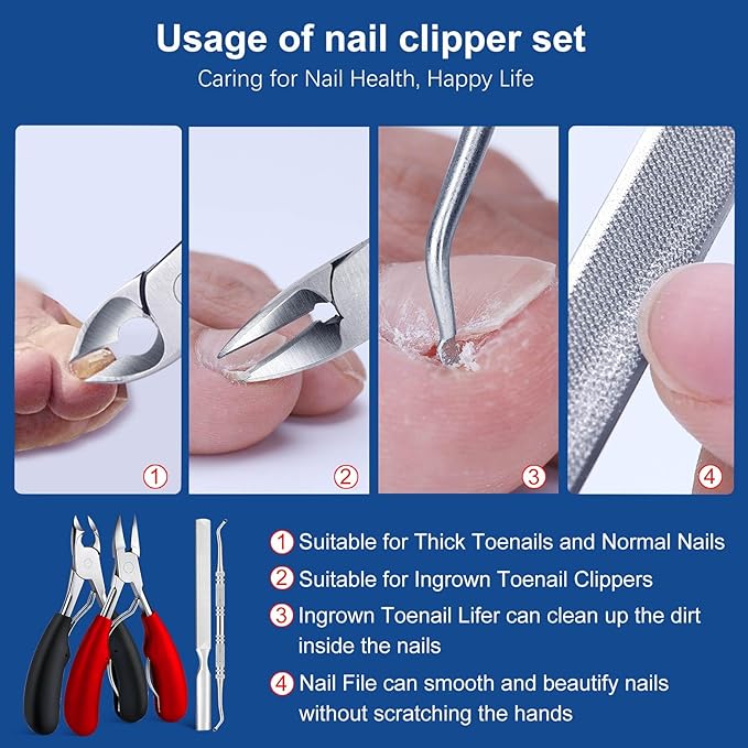 Toenail Clippers, Nail Clipper for Seniors Thick Toenails, Ingrown Heavy Duty Nail Clippers, Extra Large Professional Adult Toe Nail Clipper Sets with Long Handle