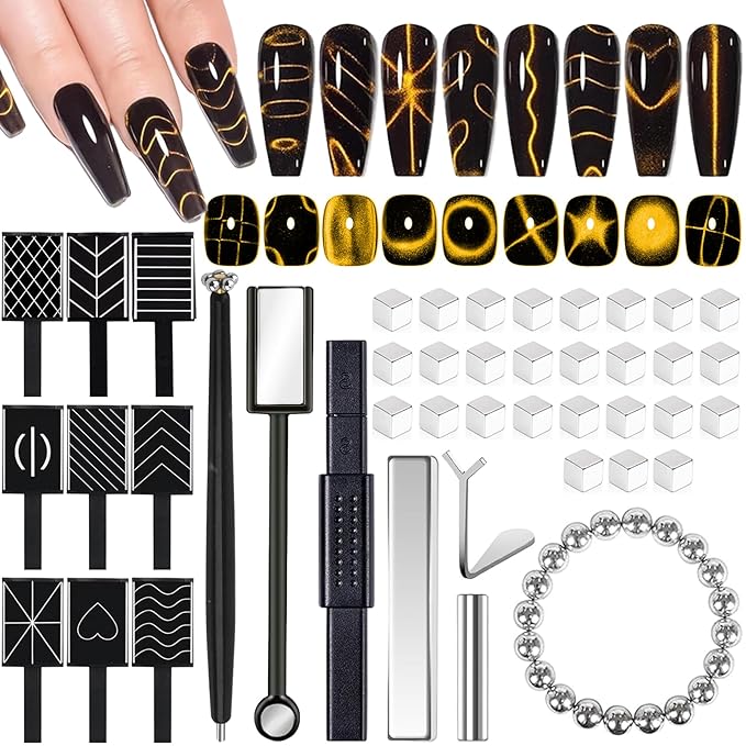62Pcs Heart Cat Eye Magnet for Nails, Heart Nail Magnet Tools Set, Cat Eye Magnetic Gel Nail Polish Magnets Sticks, Magnetic Bead for Acrylic Nails DIY Manicure Accessories