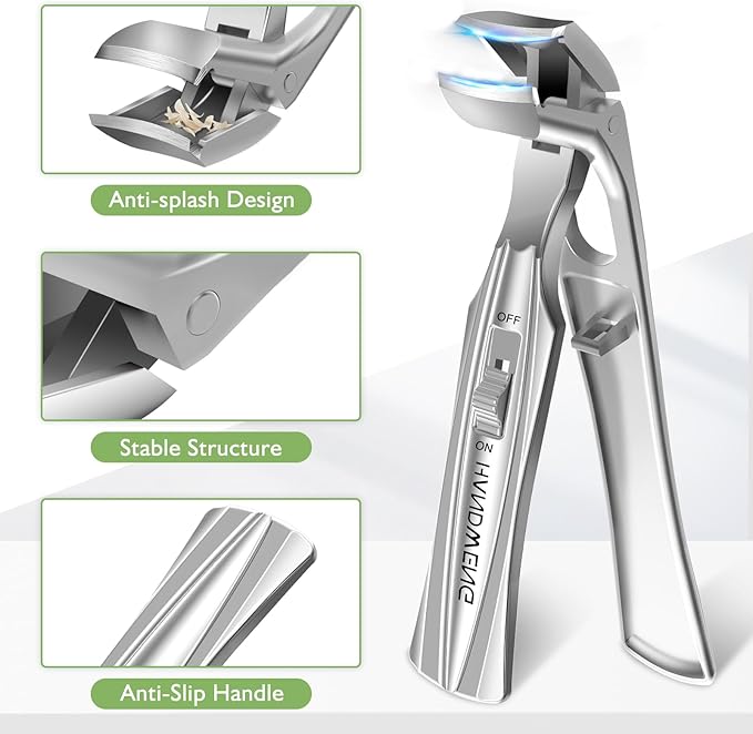 Toenail Clippers for Seniors Thick Toenails, Angled Head Large Toe Nail Clippers for Men with Wide Jaw Opening, Sharp Heavy Duty Fingernail Clipper Cutter with Catcher Long Handle - Silver