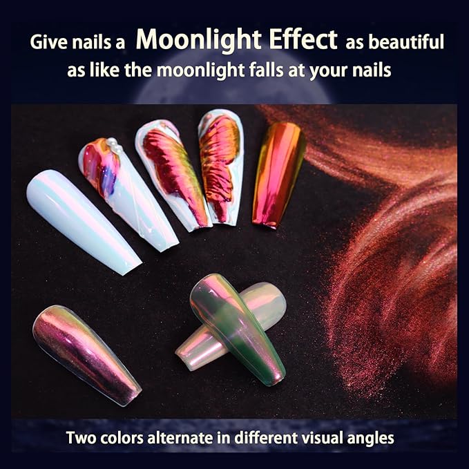 Allstarry Unicorn Chrome Nail Powder, Aurora Mermaid Iridescent White Pearl Nail Chrome Powder Pigment Glitter Fairy Dust for Nail Art, Manicure, Gel Nail Polish - Coral World