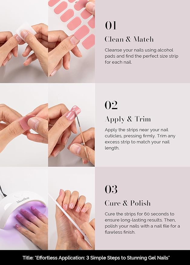MelodySusie 30PCS Semi Cured Gel Nail Strips, Gray, Salon Quality, Long Lasting, Easy to Apply and Remove, Includes 2 Prep Pads, Nail File and Wooden Stick