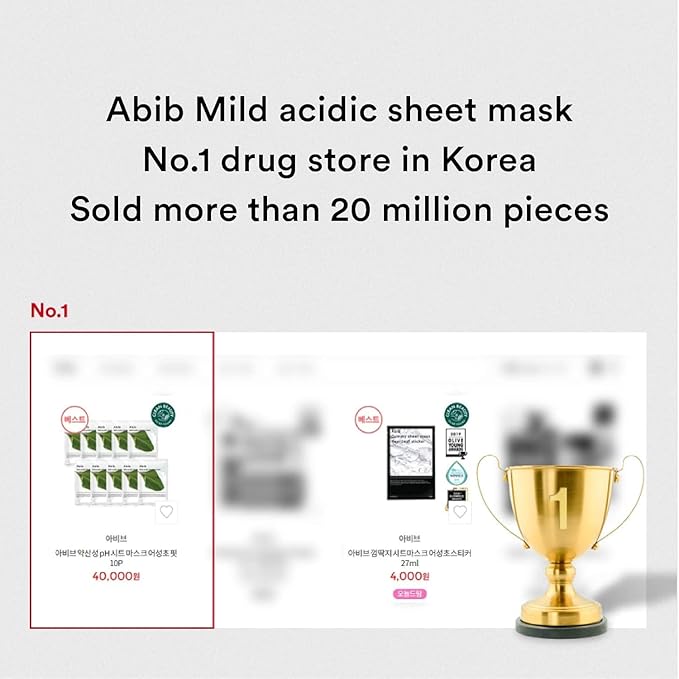 Abib Mild Acidic pH Sheet Mask Aqua Fit 10 Sheets I Intense Hydrating and Moisturizing Care for Dry and Dehydrated Skin