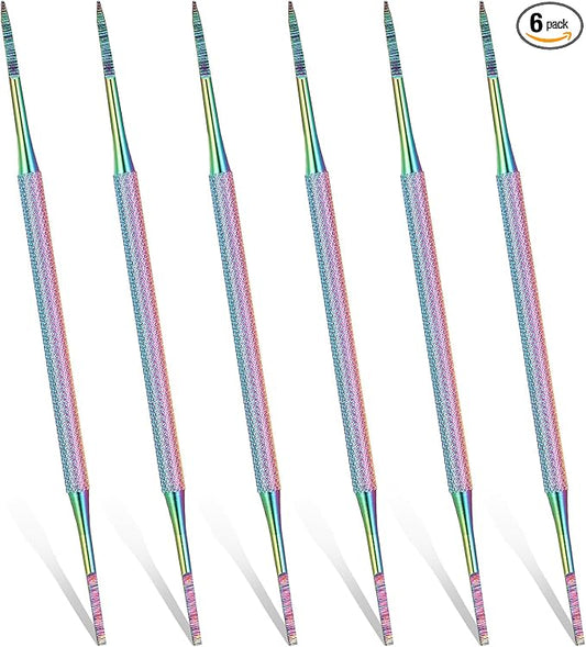 Mudder 6 Pack Ingrown Toenail Files Double Sided Toenail Lifters One Side Flat and One Side Curved Stainless Steel Manicure Treatment Removal Pedicure Tools for Feet Under Nail Cleaner (Rainbow)