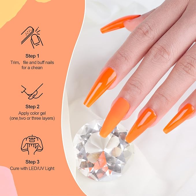 Gel Nail Polish, 1 Pcs 0.5 fl oz Neon Orange gel nail polish Color Soak Off Gel Polish Nail Art Manicure Salon DIY Nail Lamp Gel Nail Design Christmas Decoration Halloween Holiday Gifts for Women