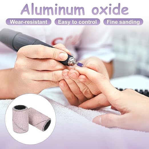 HARFINGTON 100pcs Small Sanding Bands 150 Grit for Nail Drill Bits Mini Sanding Band for Nails Gel Manicures Light Pink