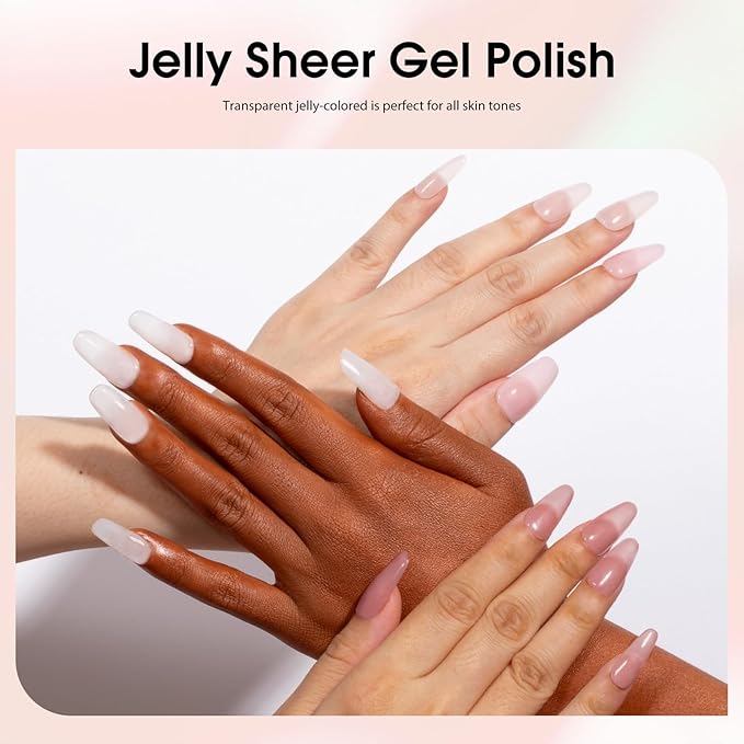 CANNI Jelly Clear Pink Gel Nail Polish, 1Pcs Jelly Nude Pink Gel Polish Sheer Clear Light Pink Gel Polish Translucent Color Nail Polish Gel Soak Off U V Gel Nail French Nail Manicure Salon DIY
