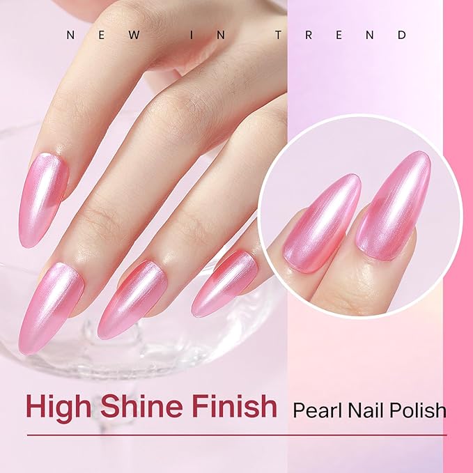 MIZHSE Pearlescent Rose Pink Nail Polish, Quick Dry Pearl Nail Polish, Air Fast Drying 15ml Nail Lacquer Non Gel Oil-based Nail Art Manicure Home DIY