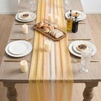 Artoid Mode Boho Yellow Stripes Spring Chiffon Table Runner 120 Inches 10FT - Image 3