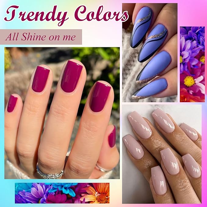 MEET ACROSS 12 Colors One Step Gel Nail Polish Set All-in-One Step Gel Polish Purple Blue Soak Off LED/UV Long Lasting Nail Polish DIY Salon Manicure at Home