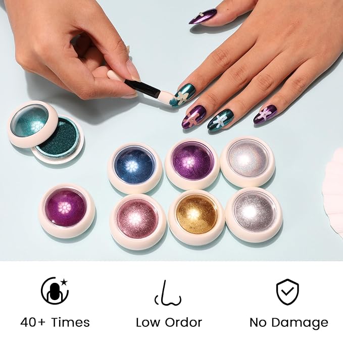 8 Colors Chrome Nail Powder Set Metallic Mirror Effect Holographic Pigment Powder Iridescent Pearlescent Nail Art Decoration for Manicure & Women Gift, 8 Boxes