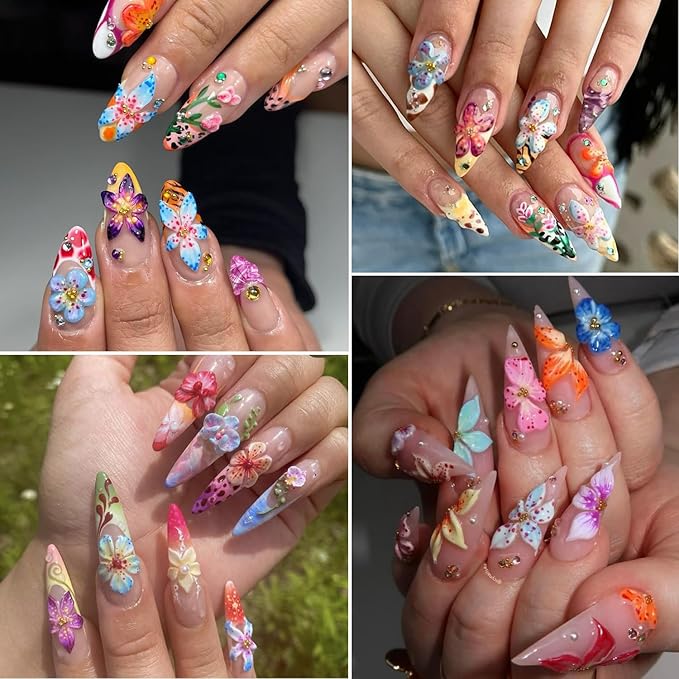 50Pcs 3D Flowers Nail Charm for Nails Flower Resin Nail Rhinestones Spring Hibiscus Floral Nail Art Charm for Acrylic Nails Mixed Colorful Ice Lily Nail Gems Jewelry DIY Summer Manicure Decor Crafts