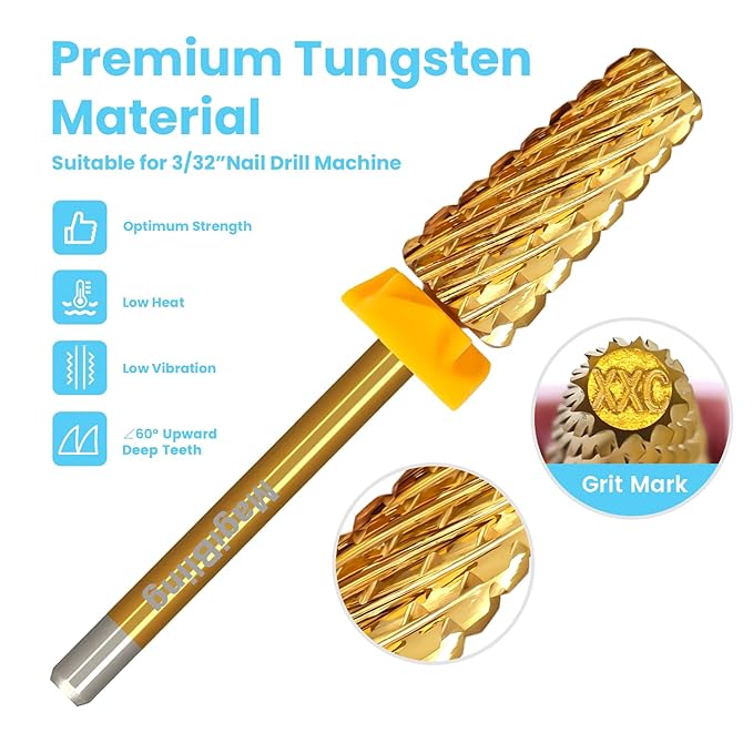 Super Cut Tapered Barrel Nail Drill Bits, 3/32'' Professional Tungsten Carbide Bits, Remove Hard Gel Fast, Right Hand, Suitable for Long Acrylic Nails Gel Polishing, Double Coarse.