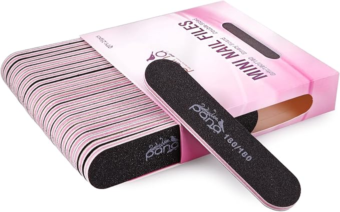 25PCS Mini Size PANA Professional Double Sided Nail Files - Black, 180/180 Grit - Emery Board Nail Buffering File Manicure Pedicure Nail Polisher Washable