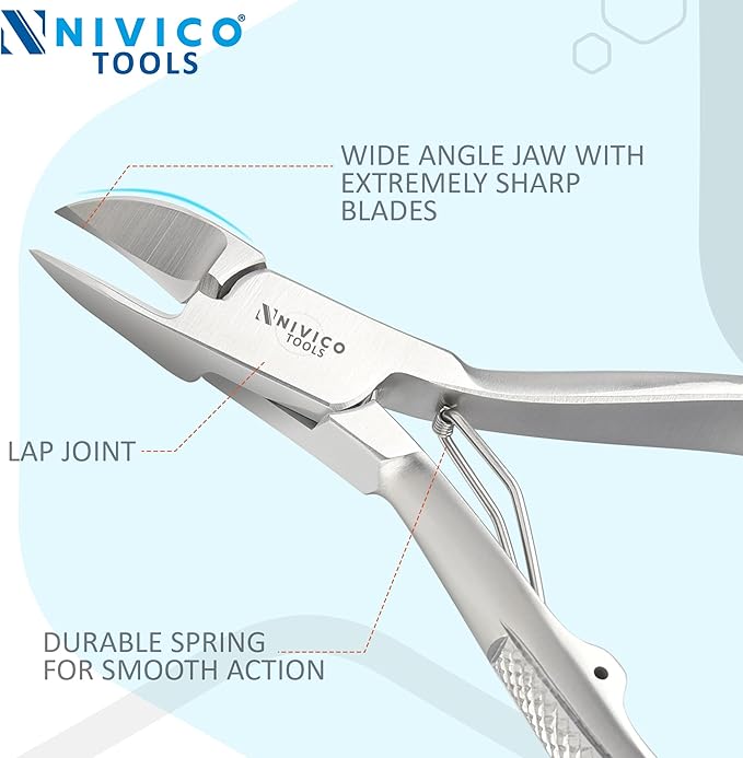 NIVICO Nail Cutter 4" - 10cm, Single Leaf Wire Spring - Professional Nail Clipper Printed Handle Satin Finish, Stainless Steel Nail Trimmer Single leaf Wire Spring for Manicure